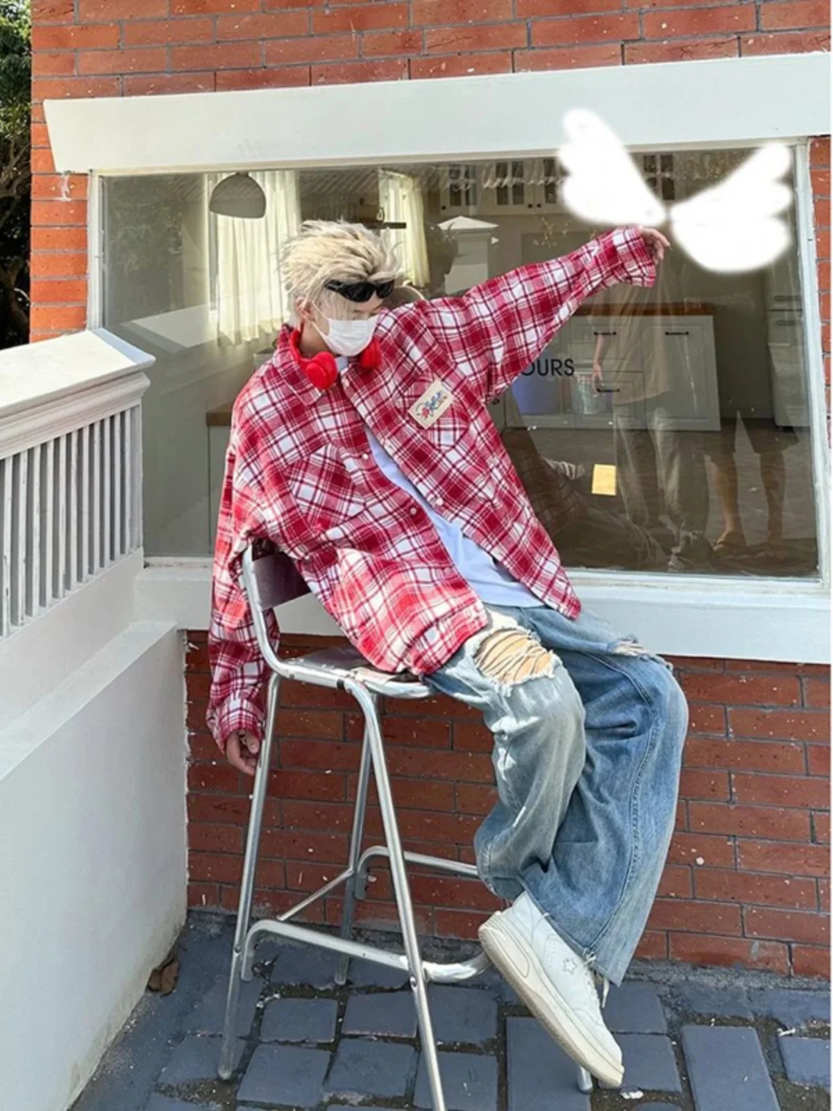 

Rose Red Plaid Long Sve Men's irt American Retro Sle Oversize Haome Trendy Outerwear Autumn Season Casual irt