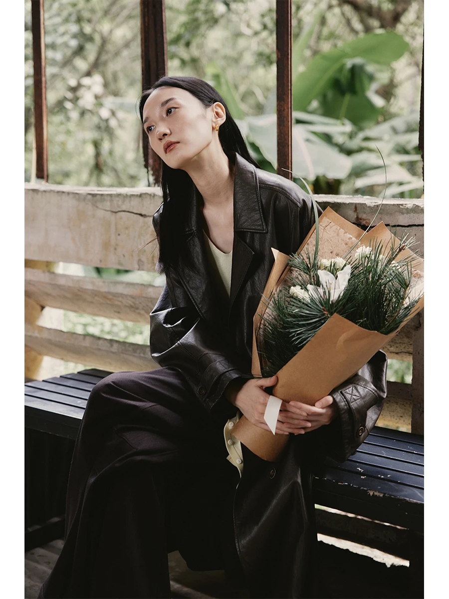 

Кожаное пальто CAREMIND коричневого цвета, удлиненное, с длинным воротником, ветрозащитное, для повседневной носки, женская верхняя одежда из искусственной кожи, теплое