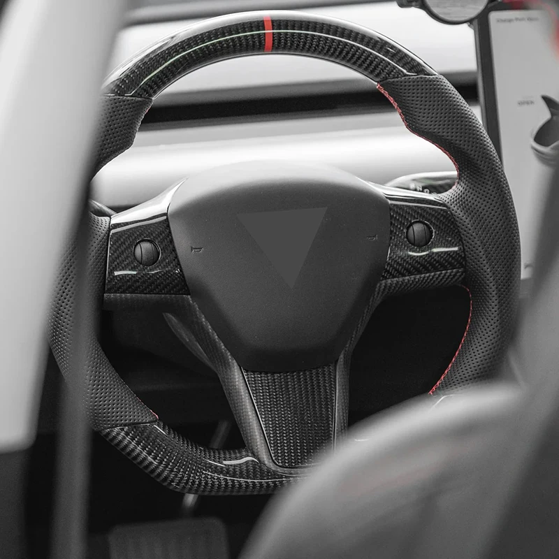 VASTZ Steering Wheel Black Bright Carbon Fiber Heating Flat Bottom Personalized Customization For Tesla Model Y 3 2017 to 2023