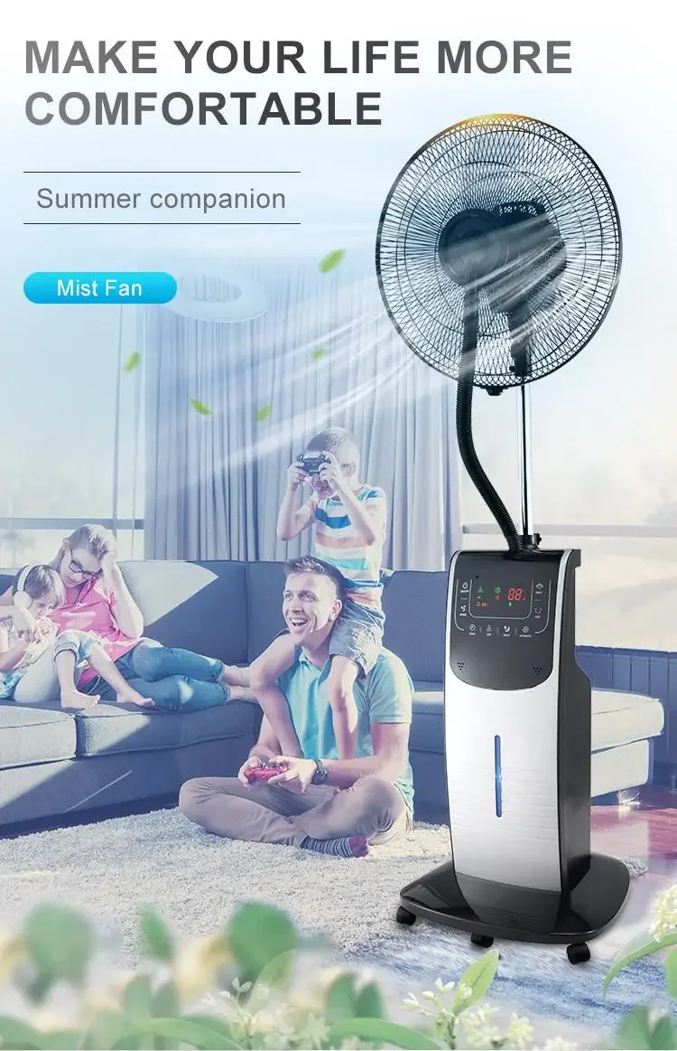 High Quality Air Cooler Domestic Standing Humidifier Mist Fan With Remote Water Mist Fan Spray