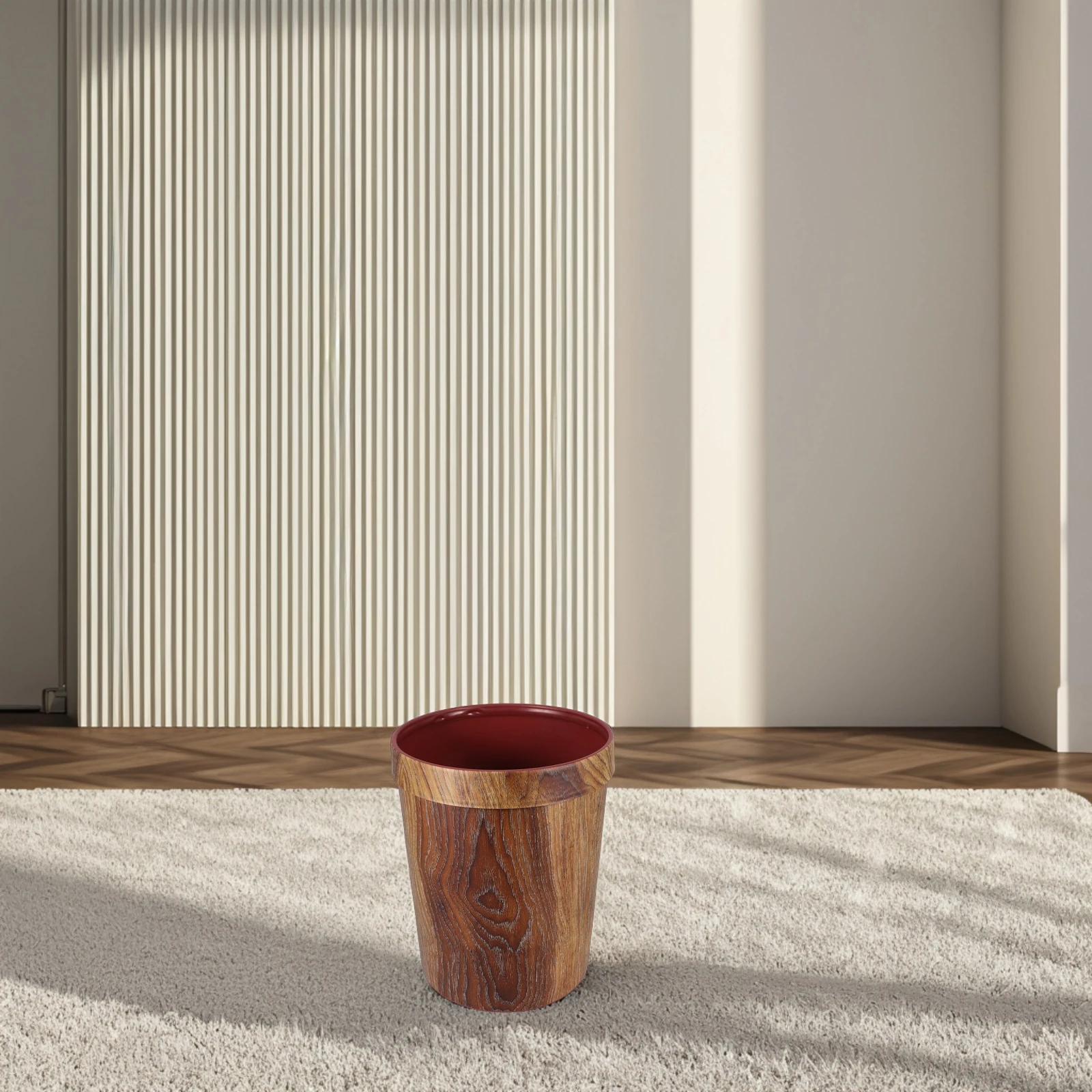 

1pc Wooden Grain Trash Can Premium Plastic Waste Bin For Bathroom Kitchen Bedroom Office Home Use Garbage Container