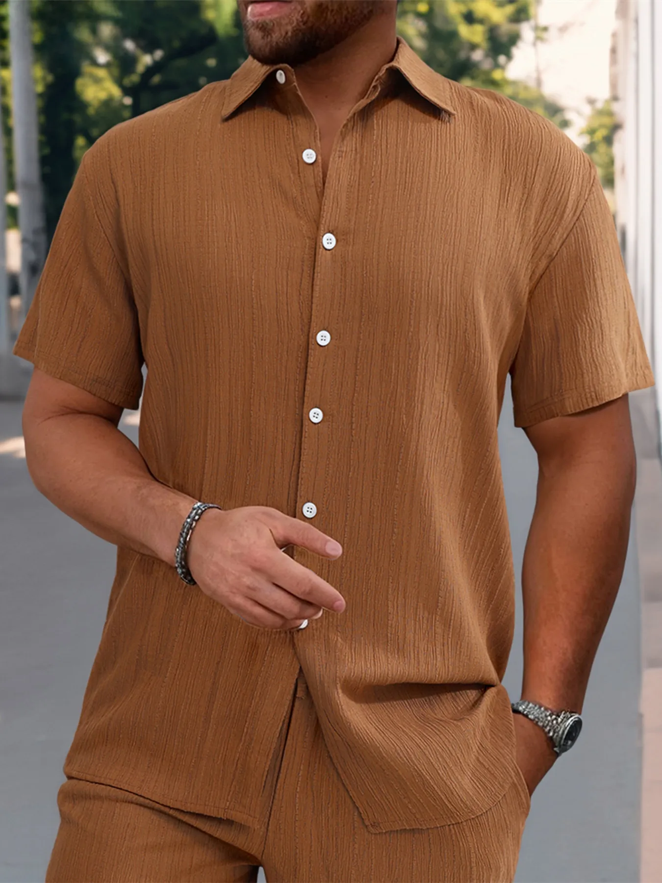 Cotton Hot Sale Men's Short-Sleeved Shirts Summer Solid Color Turn-down collar Casual Beach Style Plus Size