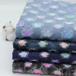 Broken Hole Denim Colored Tie Dye Washed Fabric By The Meter for Jeans Jacket Handmade DIY Sewing Fashion Cloth Thick Blue Black