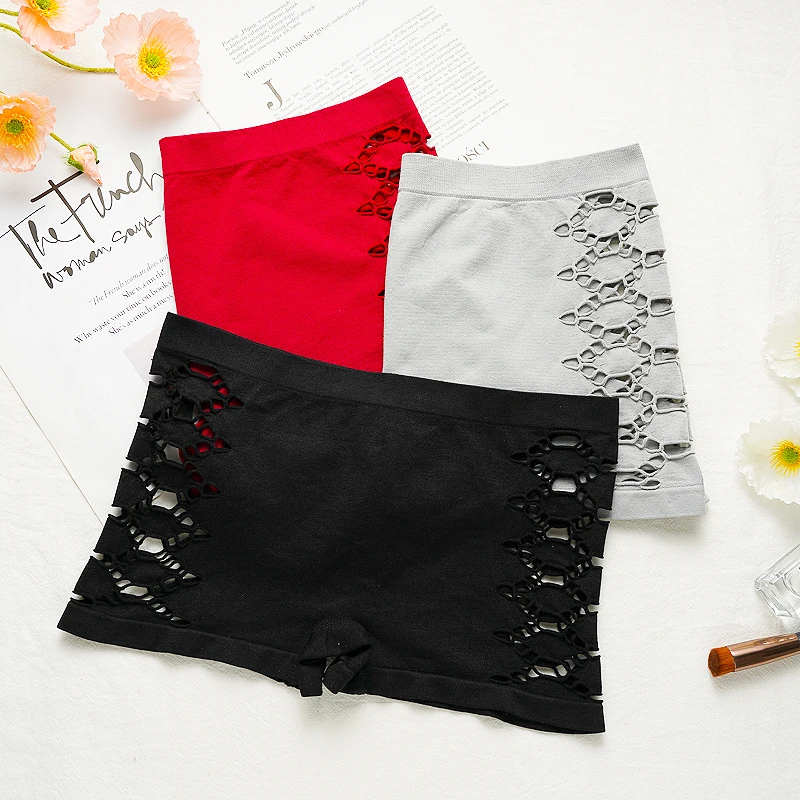 3 шт. женские трусы-боксеры с вырезами по бокам, бесшовные удобные однотонные трусики со средней талией, простые защитные брюки