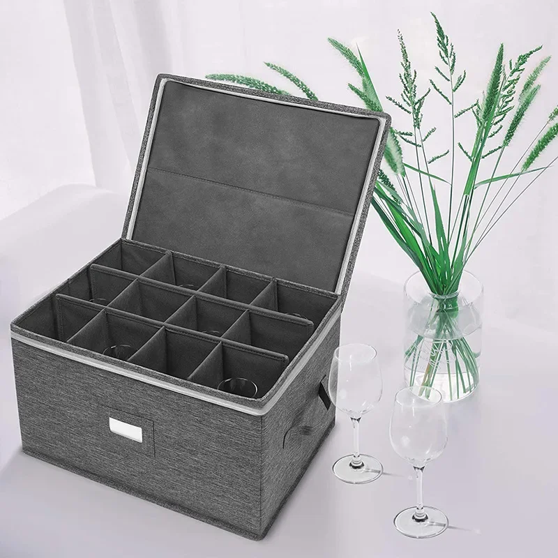 

Indoor Modern China Simple Chest Storage Boxes w/ Hard Shell Box &Divider for Champagne for 12 Wine Glass Case