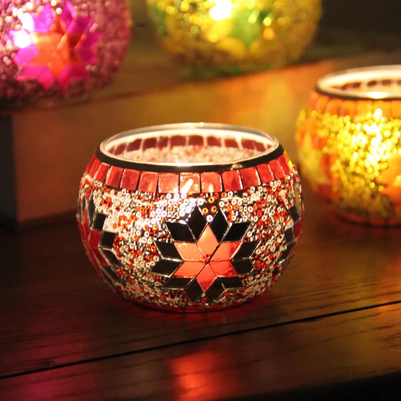 10pcs Candle Jar Colored Mosaic Glass Candlestick Cup Candle Making Supplies Candlestick Romantic Candlelight Decoration