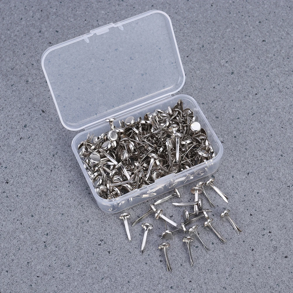 500pcs Metal Paper Fasteners Electroplated Two Leg Nails Office Supplies Waterproof Anti Rust Storage Box ganized Craft