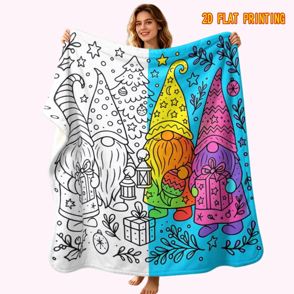 Reusable Hand Painting DIY blanket Christmas Gnome Holiday Element Line Blanket Warm Flannel Throw Creative Xmas Gift