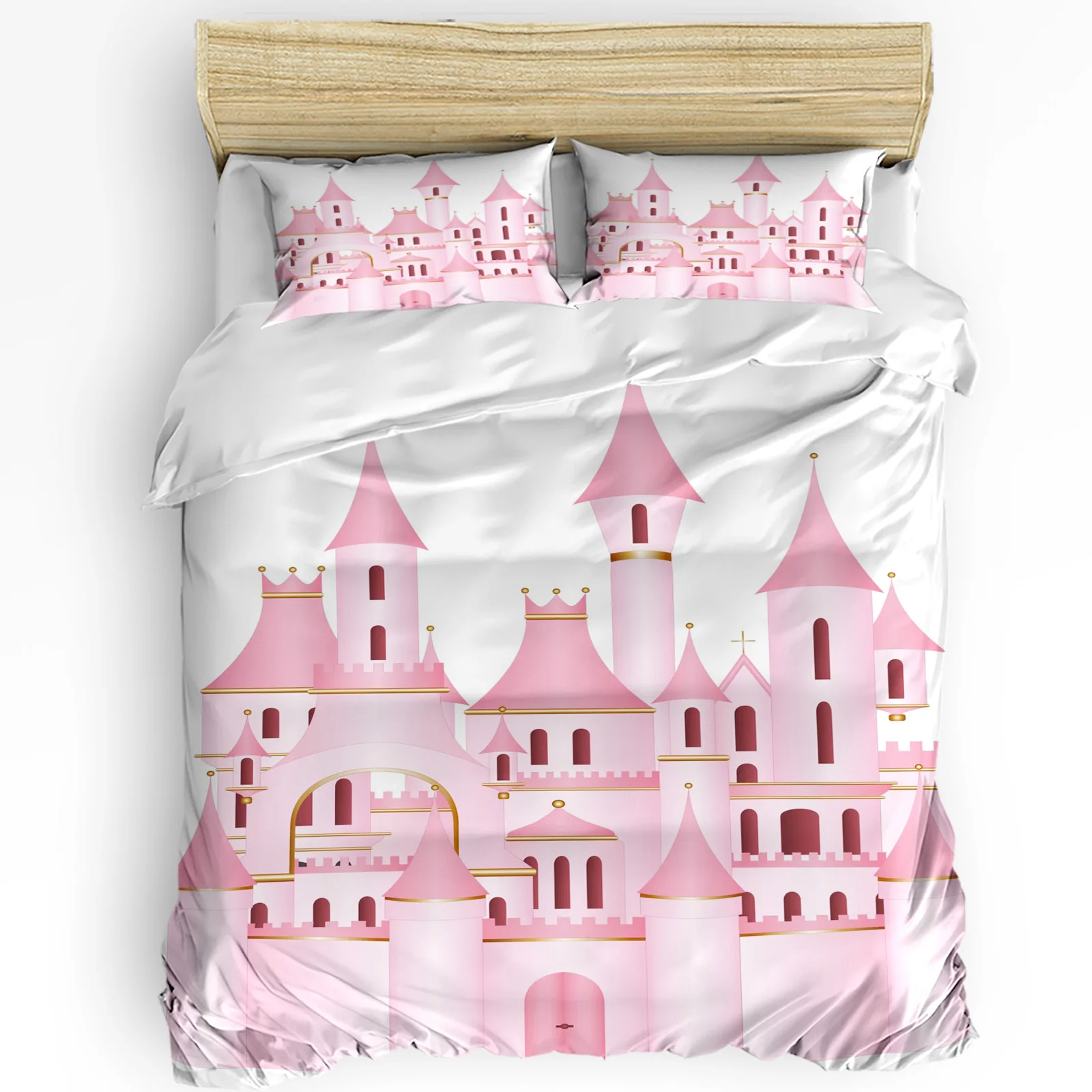 

Pink Cartoon Castle White Bedding Set 3pcs Boys Girls Duvet Cover Pillowcase Kids Adult Quilt Cover Double Bed Set Home Textile