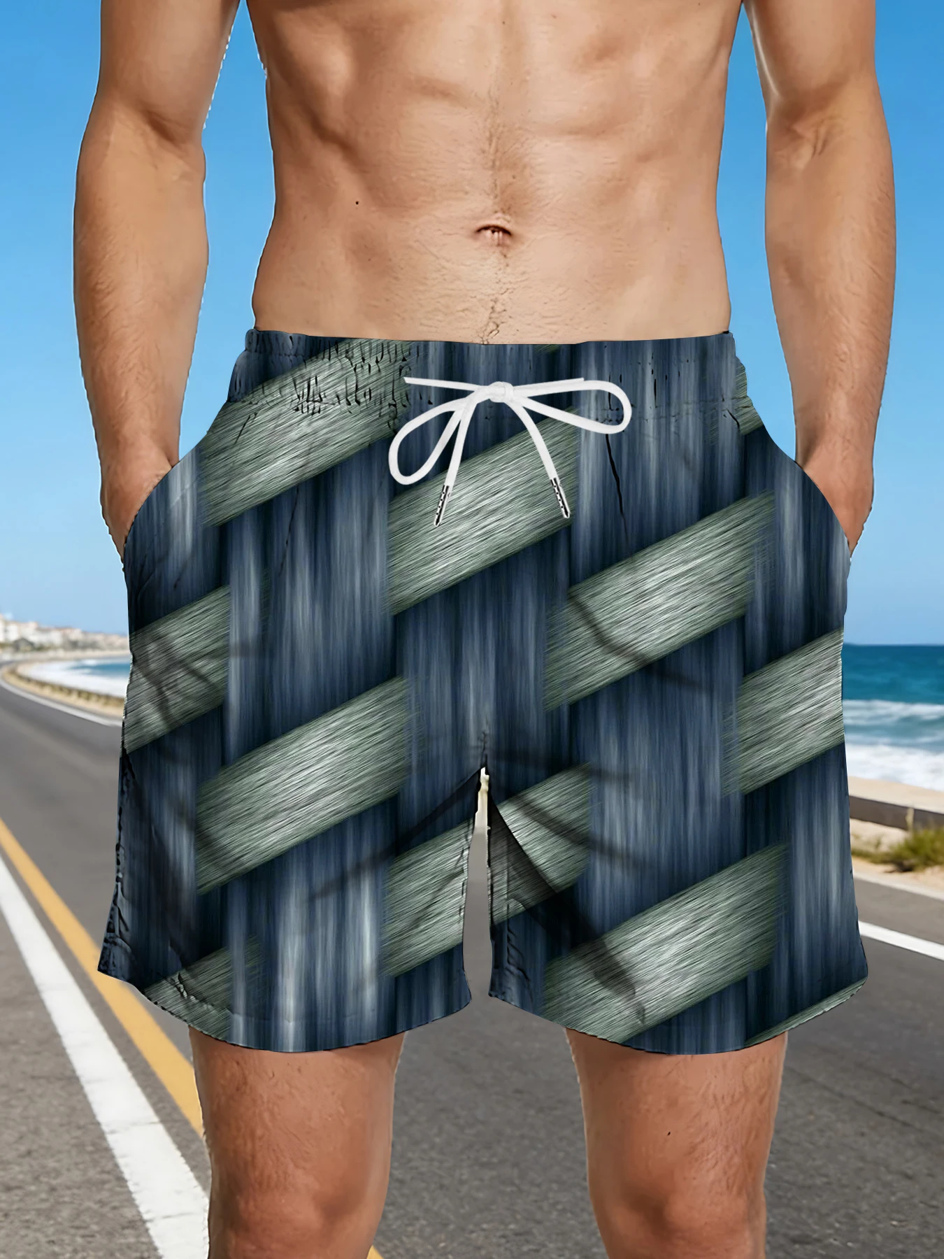 

Men's Swim Trunks Geometric Texture Print Quick Dry Casual Board Shorts for Beach Swimwear