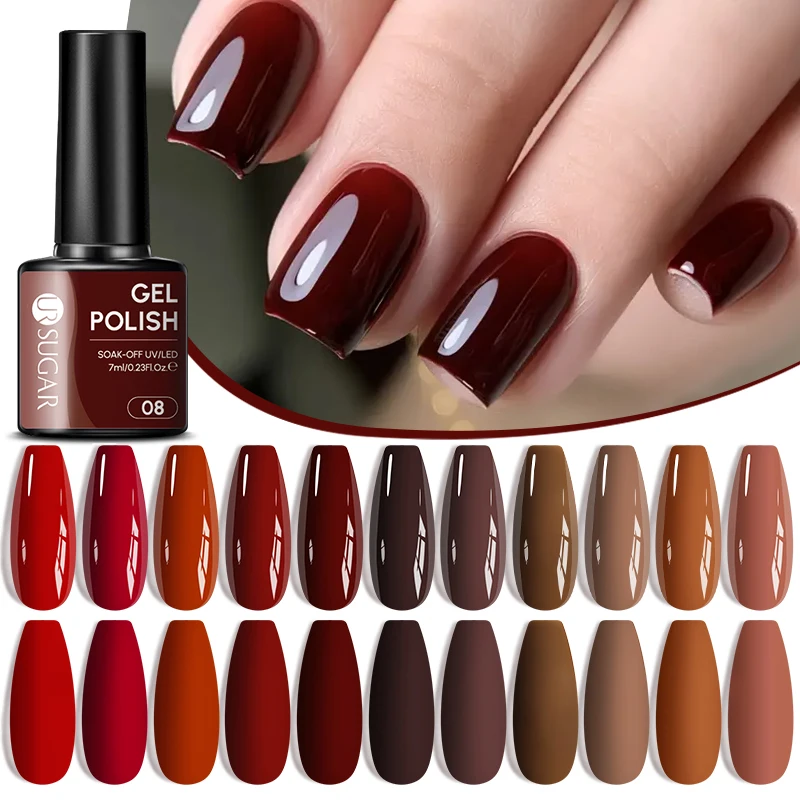 UR SUGAR 7ML Rot Braun Nagel Gel DIY Nail art Semi Permanent Soak Off UV Herbst Gel Polnisch Langlebig design Maniküre Liefert