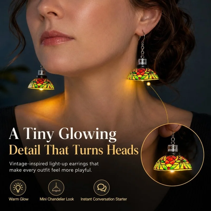 Boho Retro LED-Lampenform Ohrhänger Elektrisch Leuchtende Blumen-Kronleuchter Hängeohrringe Einzigartiger Schmuck für Frauen Geschenk