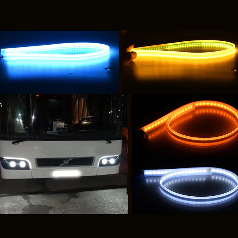 2 Pcs 24V LED Truck Light 30cm 45cm 60cm 70cm Car Daytime Running Light Decor Lamp Bar with Yellow Steering Function Signal Lamp