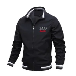 2024 New Motorcycle Jackets Men's Audi Car Logo Print Biker Jacket Windbreaker Casual Racing Jacket Audi Men's Clothing Coats