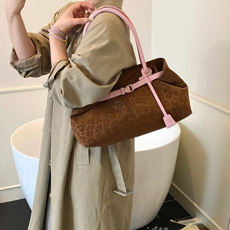 الخريف الشتاء حقيبة يد سيدة حقيبة كتف خمر مع مقبض قصير المرأة ليوبارد نمط بولي Leather حقيبة جلدية العلامة التجارية الفاخرة حمل الحقائب