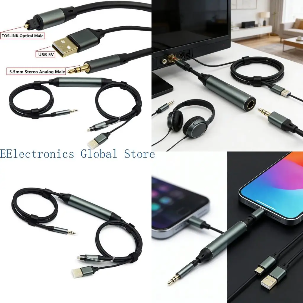 462B Flexible Opticals Sound Cable Converts To 3.5mm With USB Power Input
