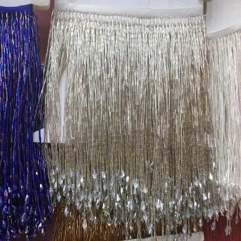 1yard Crystal Glass Pendant Beaded Tassel Trim DIY Wedding Dress Stage Costumes Curtain Trimming Beading Lace Fringe Accessories