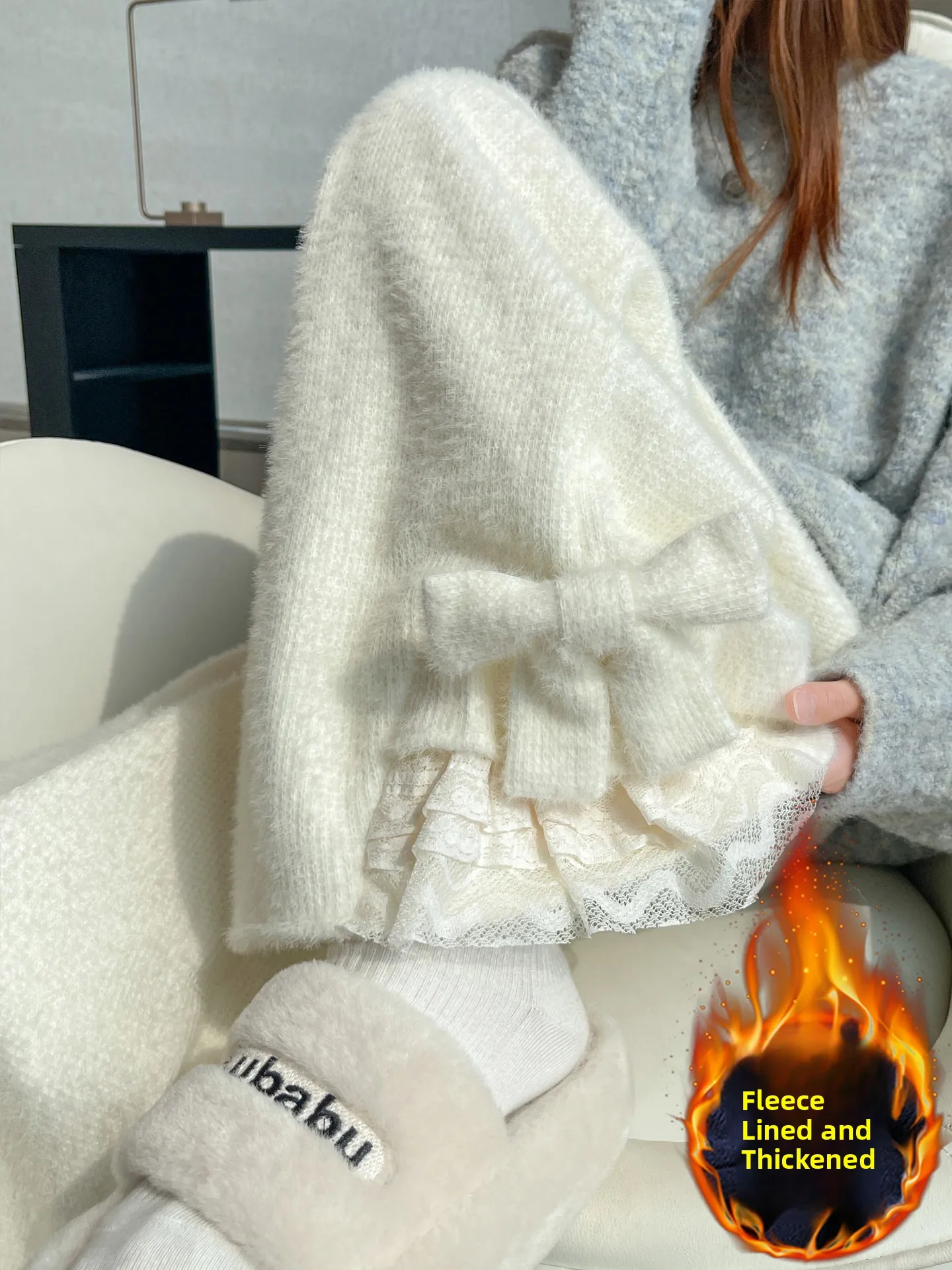 

Утепленные вязаные брюки с высокой талией и узлом, широкие штаны для женщин на осень-зиму, мягкие, уютные, повседневные