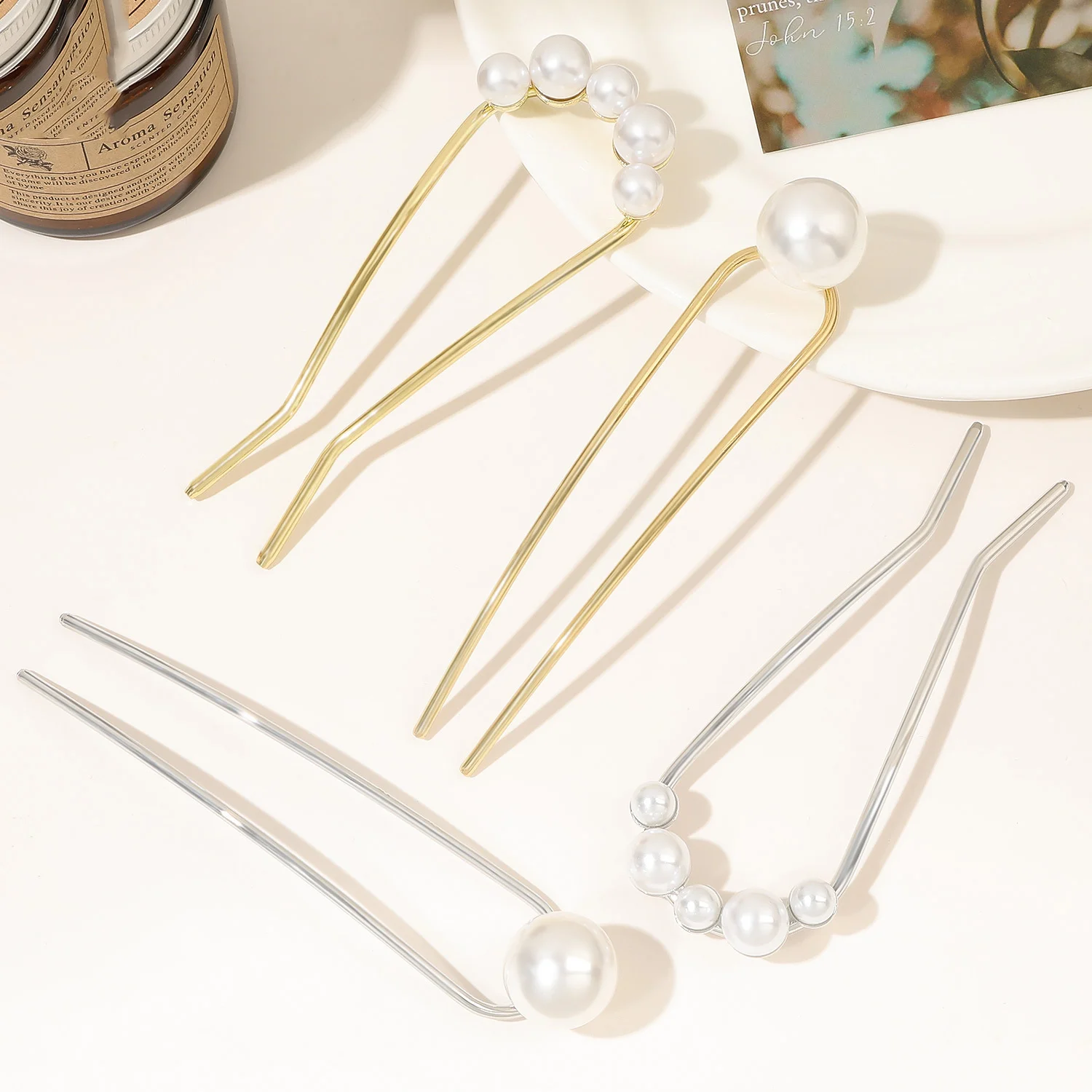New Metal Vintage U Shape Hairpin Pearls Hair Sticks Long Hair Bun Fixed Hair Clip Wedding Womens Sweet Hair Accessories Hairpin view 4
