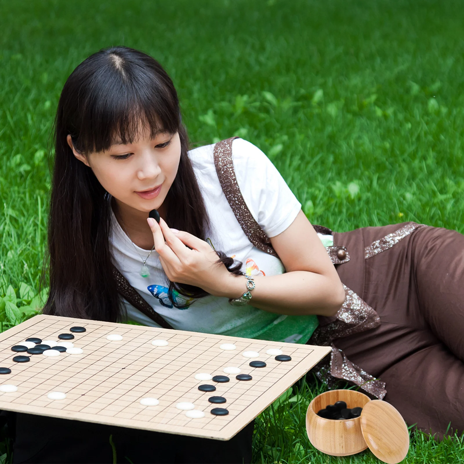 

Go Chess Game Каменная банка для хранения банок Контейнер для камней цвета хаки Чехол-держатель Подарочная коробка