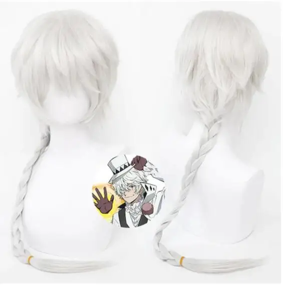 

Anime Bungo Stray Dogs Nikolai Gogol Cosplay Wigs for Men Long Sliver Grey White Braided Wigs Halloween Party Costume Accessory