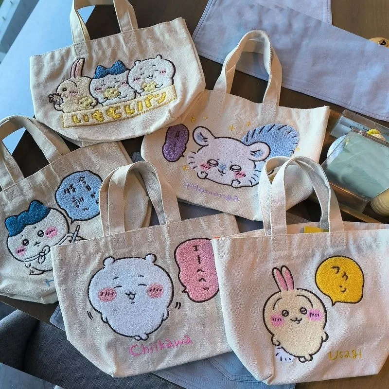 

MINISO Chiikawa Hachiware Usagi Kawaii Anime Cartoon Bags Ins Canvas Bag Work Student All-match Embroidery Shoulder Bag Fashion