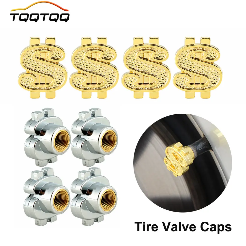 

4/8Pcs Tire Valve Caps, Dollar Symbol Tire Wheel Tyre Valve Caps Cover Car Styling for Car, SUV, Truck, Bicycle, Motorbike