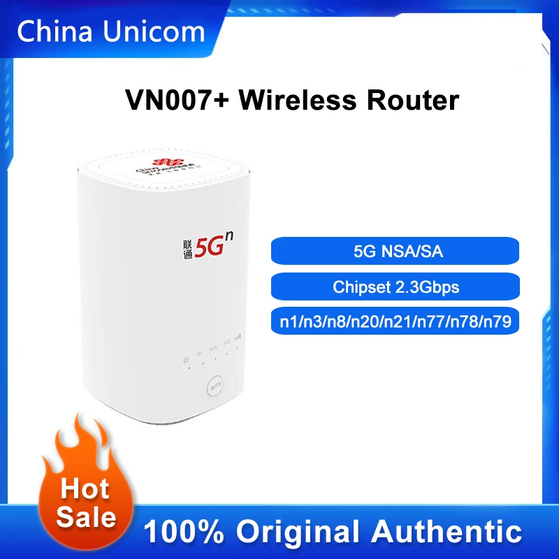 China Unicom VN007+ 5G CPE Wireless Router With Sim Card Wi-Fi Network Extender Amplifier NSA/SA NR n1/n3/n8/n20/n21/n77/n78/n79