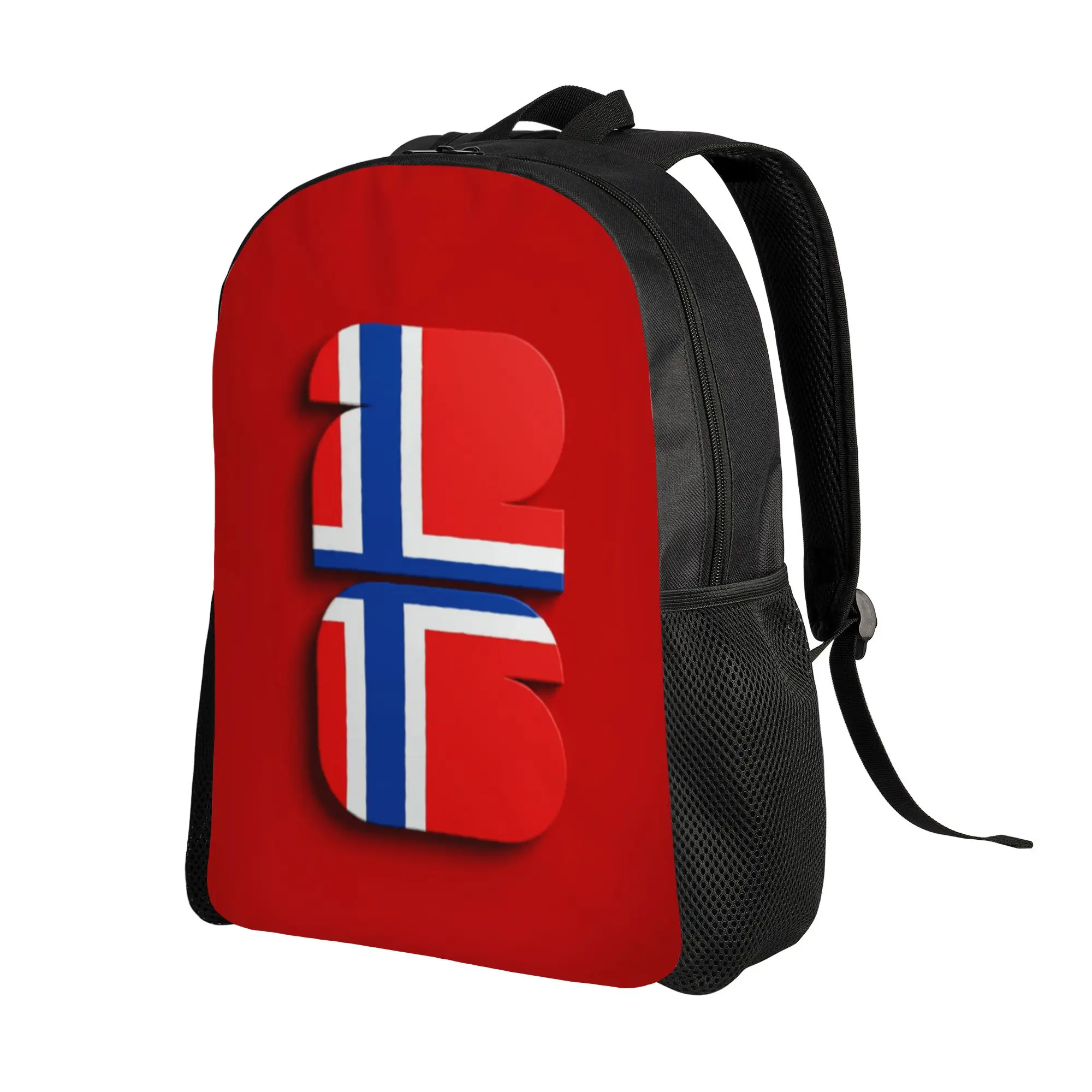 Back to school season Norway Red Blue White Nordic Cross Inside Stylized National Pride Print Knapsack Male Lady Solid Backpack