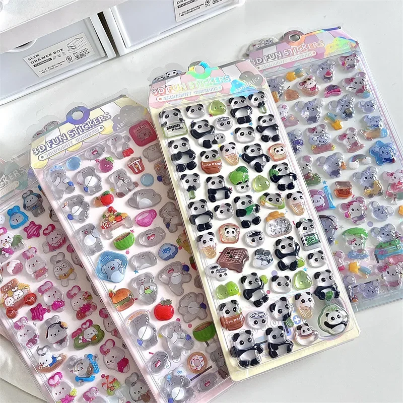 

1Pc Cute Cartoon 3D Relief Crystal Stickers Kawaii Panda Rabbit Kids Fun DIY Stickers Girls Mobile Phone Case Patch Decoration