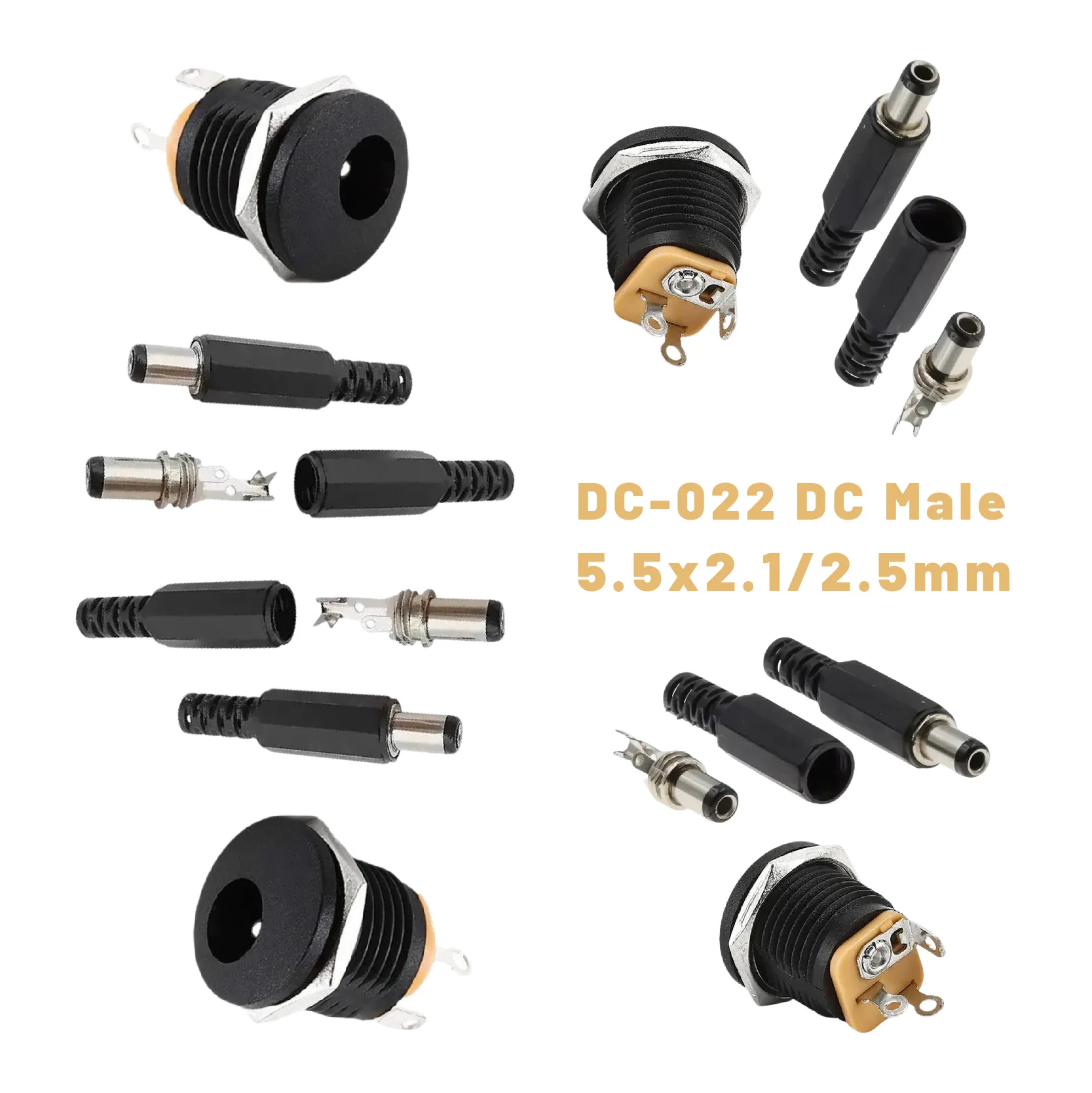

10PCS DC Plug Power Socket 5.5x2.1/2.5mm DC Male Adapter Plug 022 Female Plug Connector for Media Player MP3 MP4