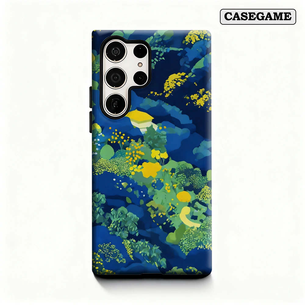 Casegame Phone Case for Samsung Galaxy S25 S26 Ultra S24 S23 Ultra Plus Shockproof Double Layer Blue Green Nature Art Cover