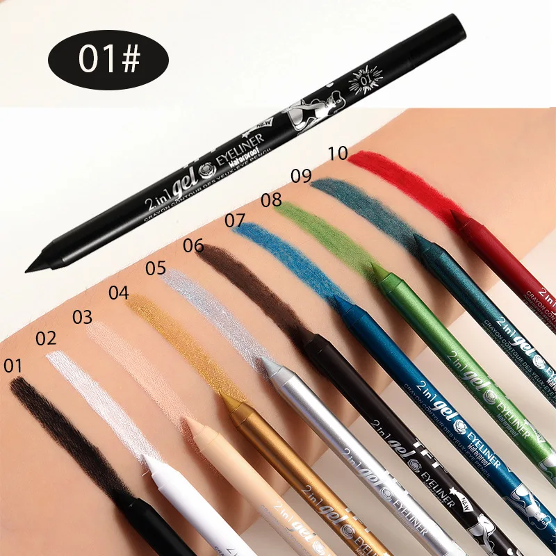 1pcs 2in1 Colored Eyeliner Lip Liner Pen Matte Blue Waterproof Lasting Eye Pencil Silkworm Gel Eyeliner Fashion Color Eye Makeup