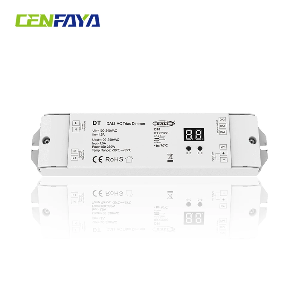 CENFAYA AC Triac DALI Dimmer DT4 z przełącznikiem wciskanym Ściemnianie Cyfrowy wyświetlacz Funkcja DALI2 Dla AC 110V 220V 230V Ściemnialne lampy LED