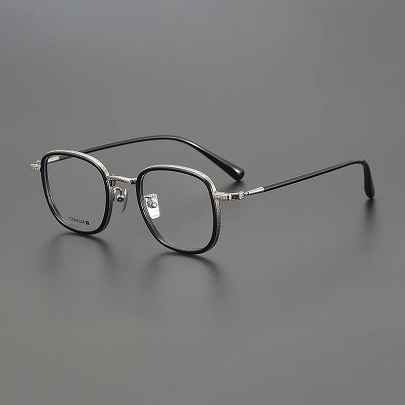 Niche retro square glasses frame hand-carved ultra-light pure titanium literary fashion optical prescription myopia glasses