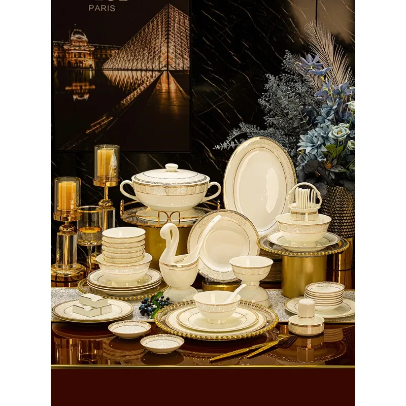 

European tableware set, light luxury bone china tableware, ceramic dish set