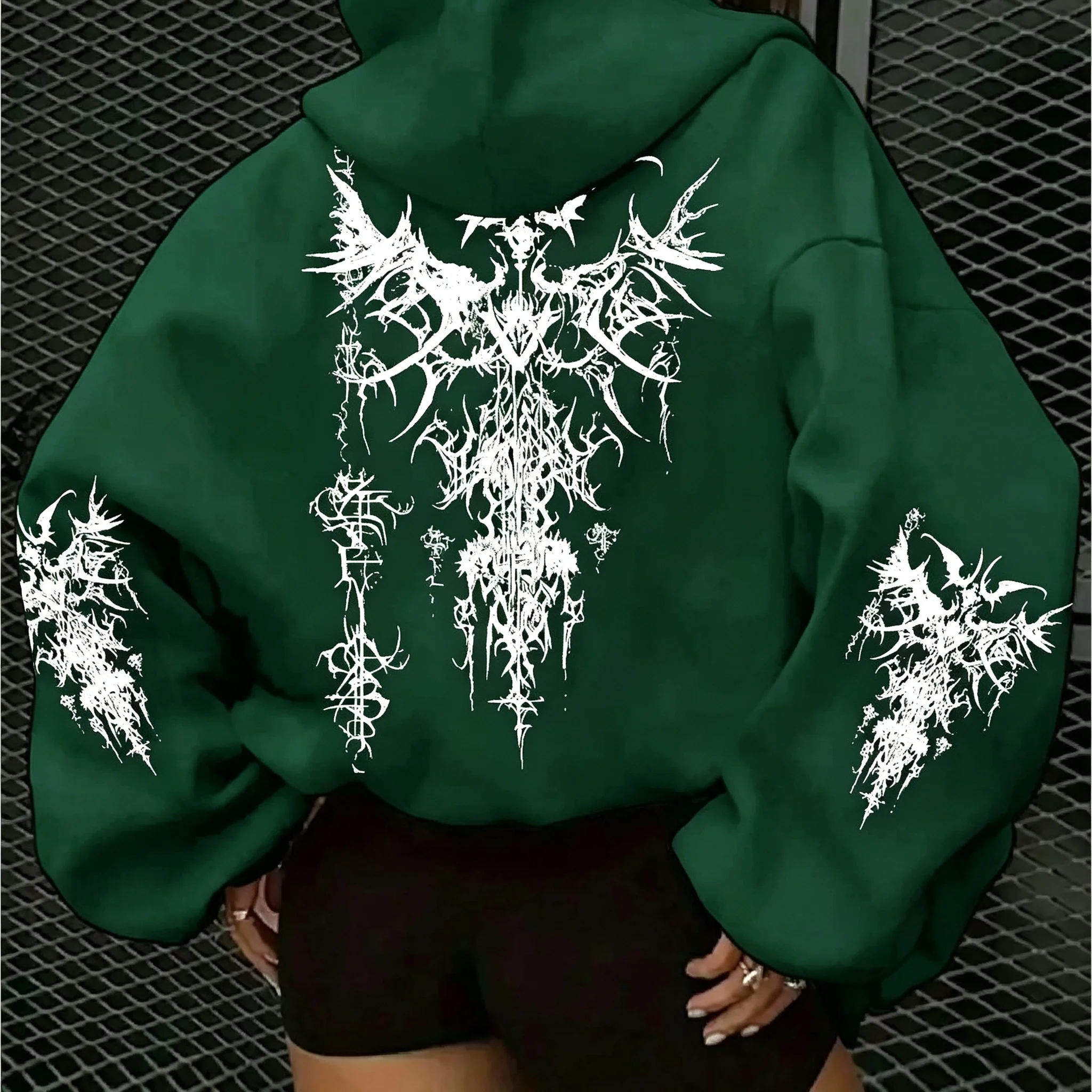 Amerikanischer Gothic-Kapuzenpullover für Damen, ideal für Herbst und Winter, neu, lässig und modisch, geeignet für Damen- und Herrenmode im Streetstyle. – Detail 13