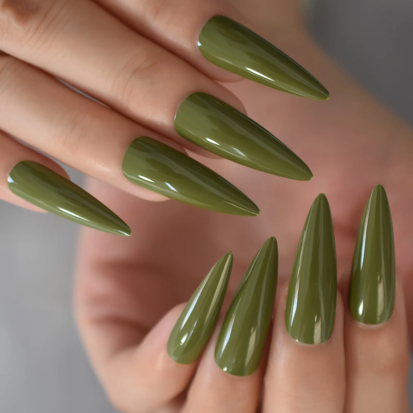 Faux Ongles en Acrylique Vert Foncé, Long Stiletto Artificiel, Pression sur N64.Sharp, Couverture Complète, Gel Brcorporelle, Salon de Manucure