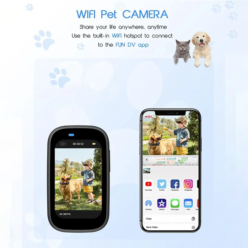 AA08-4K 30Hz Pet Collar Camera, Animal Vlog Camera Mini Action Camera For Video Records Dog Collar Camera