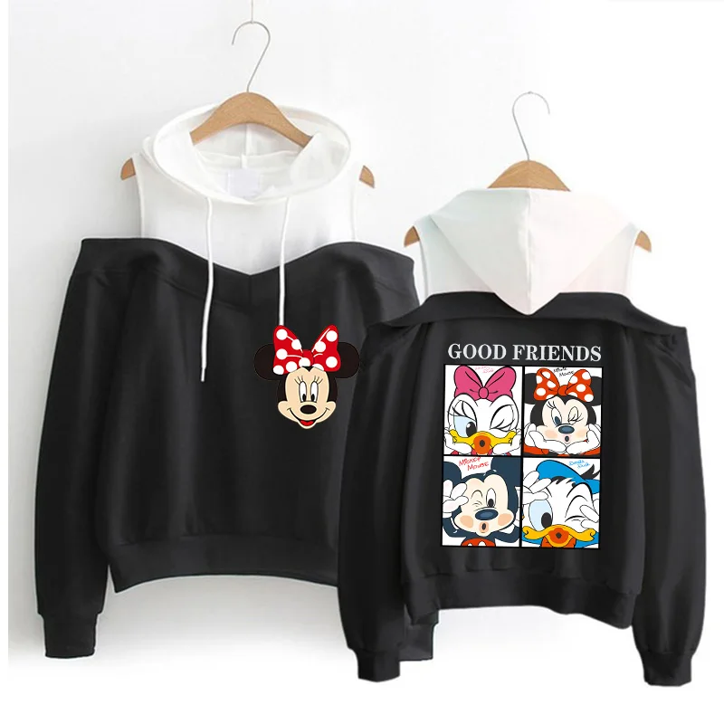 Y2k Hoodies Minnie Disney Hoodie Off Shoulder Mickey Mouse Women Sweatshirt Kids Boys Girls Harajuku Streetwear Clothes