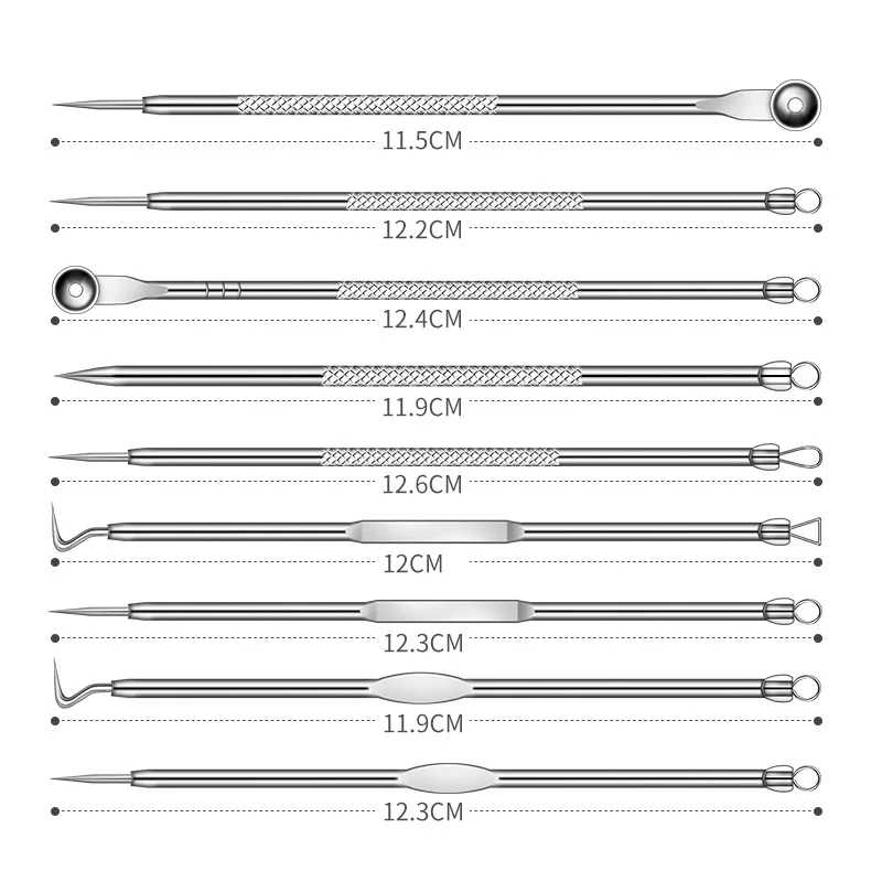 9 STKS Comedondrukker Kit Roestvrijstalen Pore Cleaner Tools voor thuisgebruik Veilige gezichtsverzorgingsset