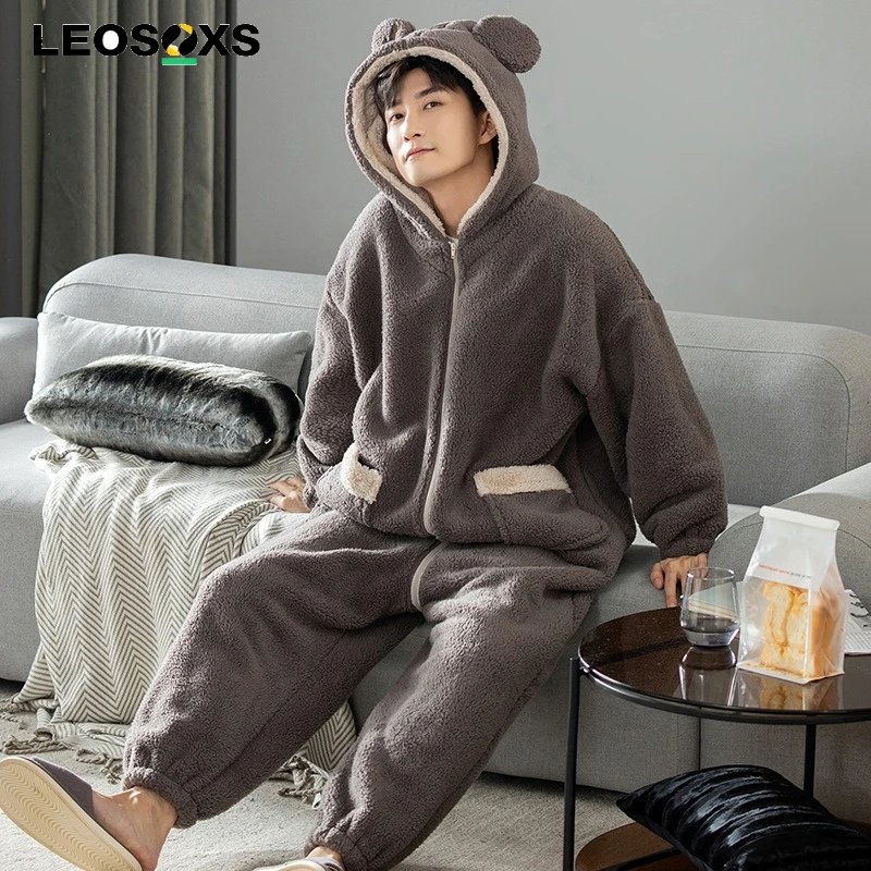 Mens Winter Fluffy Pajamas Onesies Super Warm Homewear Plush Sleepwear Thermal Thickened Adult Onesie Loose Cute Clothes for Man