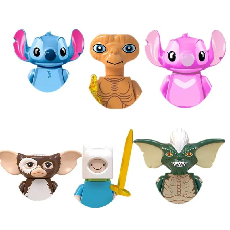 Disney Stitch obcy lalki z kreskówek klocki Kawaii Mini figurka głowa zabawki konstrukcyjne zabawki edukacyjne prezent dla dzieci