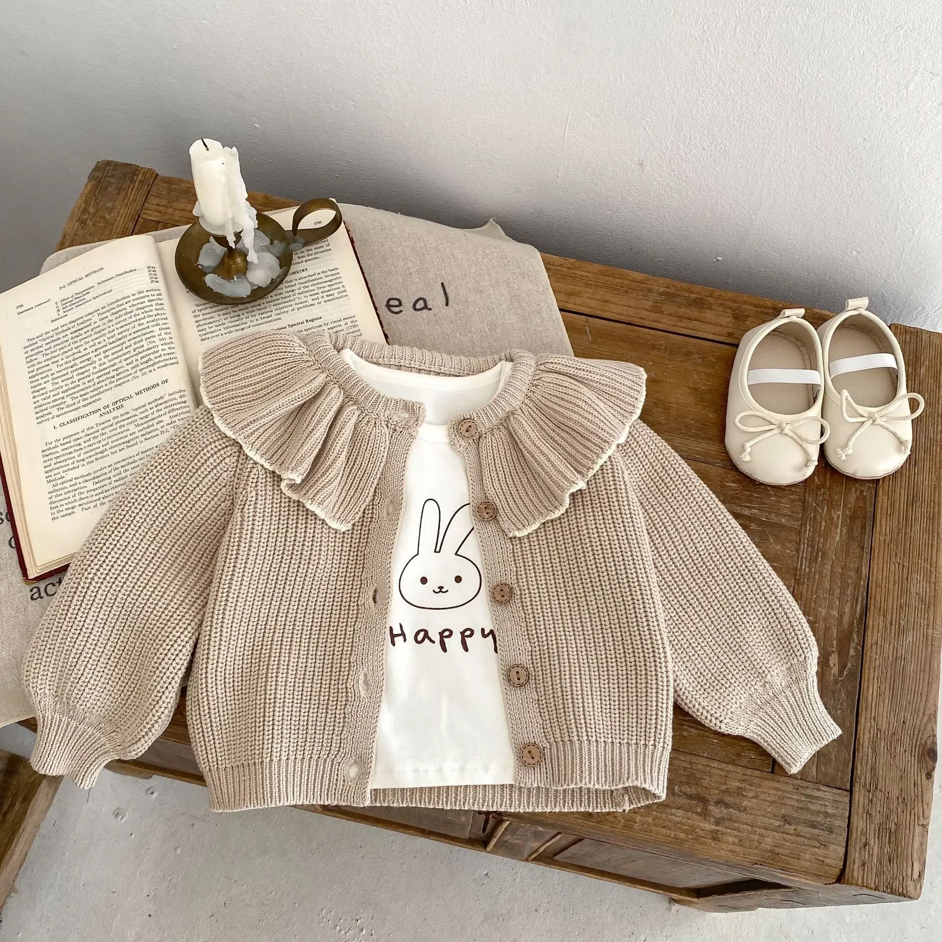 Childrens Clothing 2024 New Autumn Baby Girl Lace Collar Knitted Jacket Small Cardigan Sweater Top