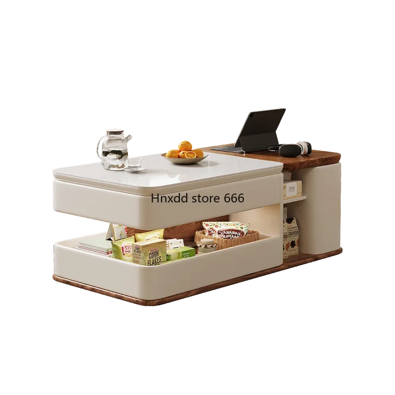 Coffee table rock slab tea table multi-functional lifting small apartment living room trolley light luxury edge