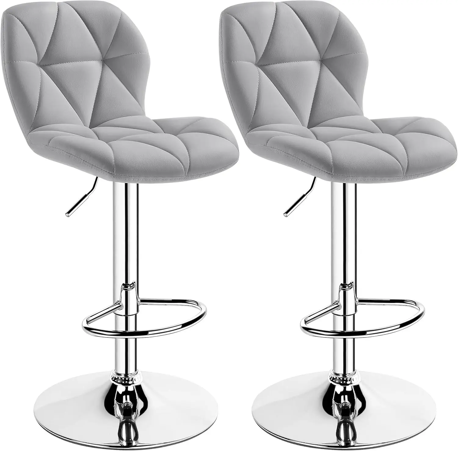 

Gray Bar Stools Set of 2, PU Leather Bar Chairs with Backrest, Height Adjustable Swivel Island Stools for Bar, Kitchen Counte