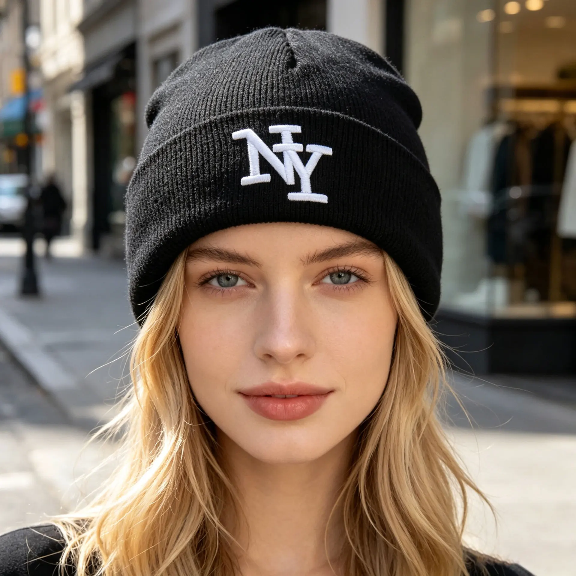 Gebreide muts met letterborduu - Beanie Cuffed Knit recensie en prijs