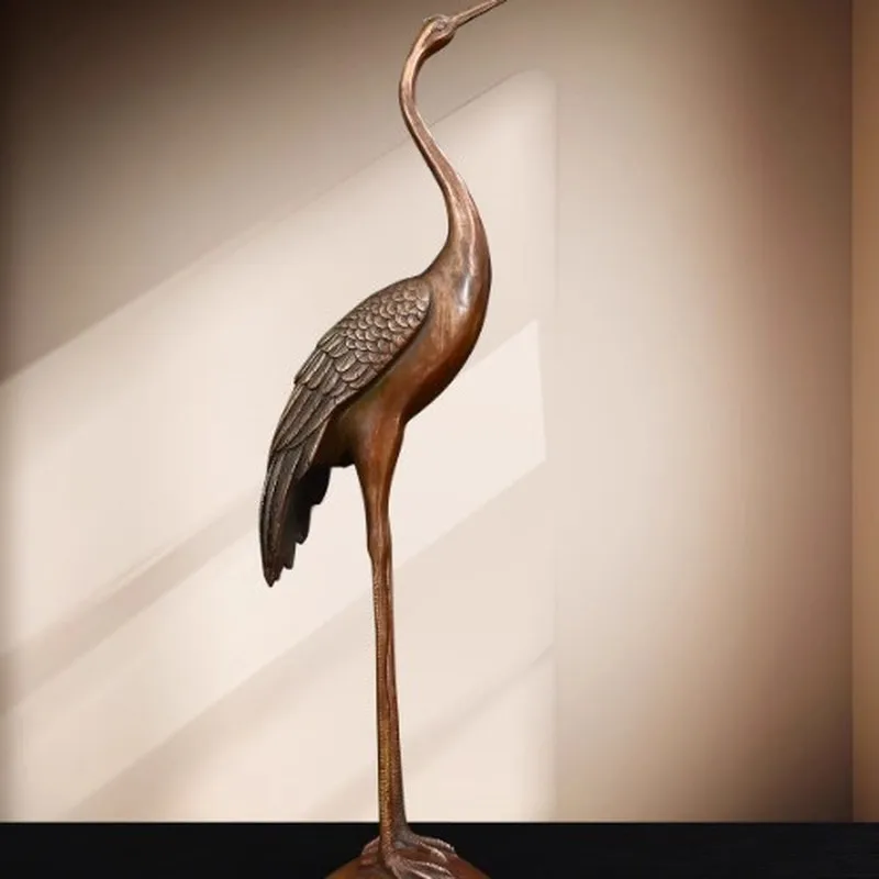 Brass turtle and crane figurine, single piece, featuring a red-crowned crane and a longevity turtle, a mythical creature, a door