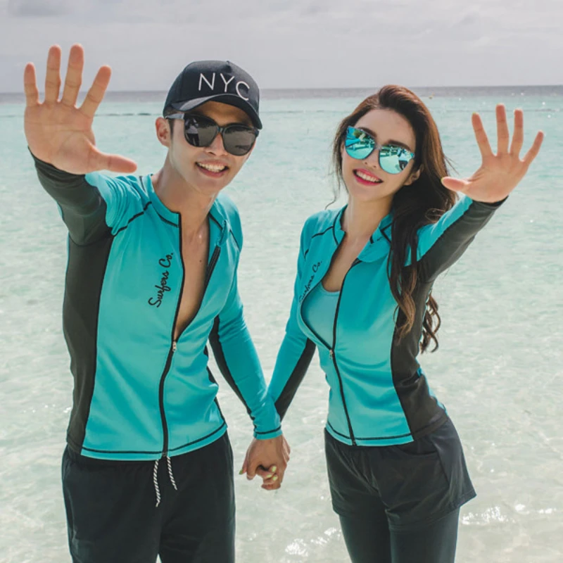 

2023 New South Korean Split Dive Suit Quick Dry Zipper Sun Protection Jellyfish Long Sleeve Swimwear Surfing Suit Couple Set