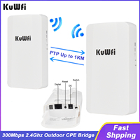 KuWFi 2.4Ghz 300Mbps CPE Bridge Outdoor Wireless WiFi Signal Extender PTP Up to 1KM 24V POE AP Repeater Mode for IP Camera